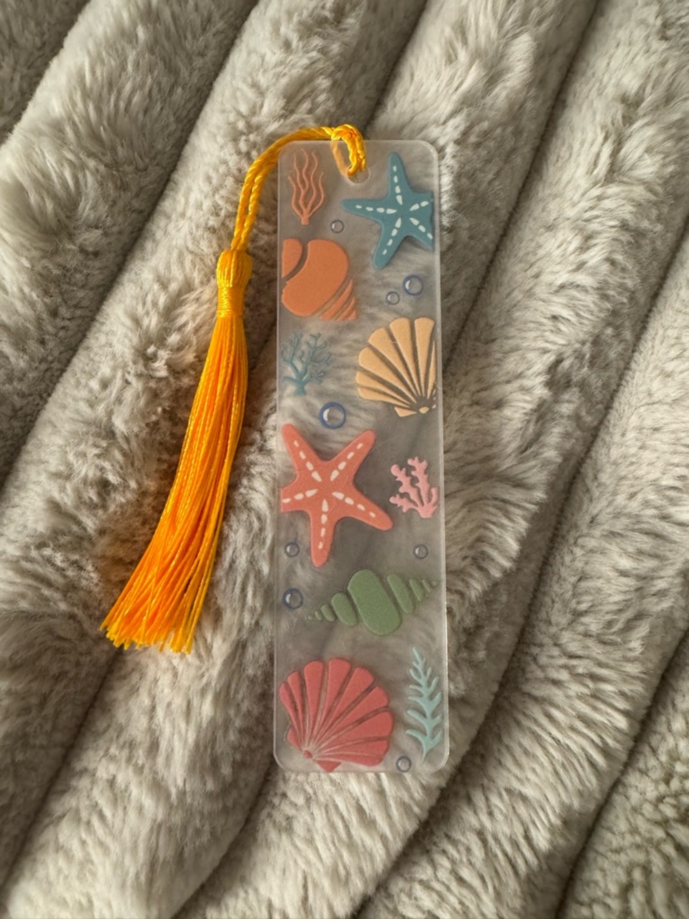 Beach Shells Tassel Bookmark in Orange and Pastel Accents